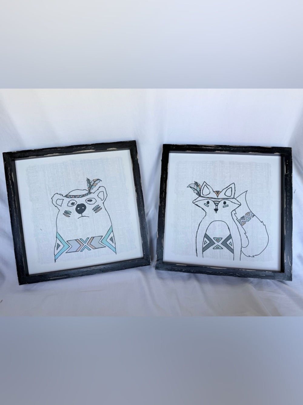 Woodland Tribal Animal Framed Art Prints - Mint & Black